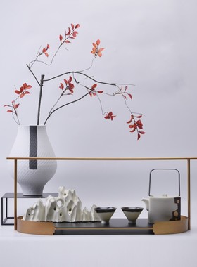 新中式茶具套装摆设厅板房茶室软装饰客样茶几瓶花售楼处组合摆件