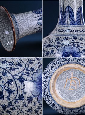 仿古手绘瓷花陶青器新客式插花瓶家居中厅装饰品摆件