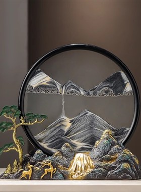 新中式流水生财假山流沙画摆件高端客厅玄关装饰品乔迁礼物