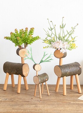 阿办 n质小麋鹿复古圣诞桌面摆件木s轻奢楹公橱窗布置一家人装饰