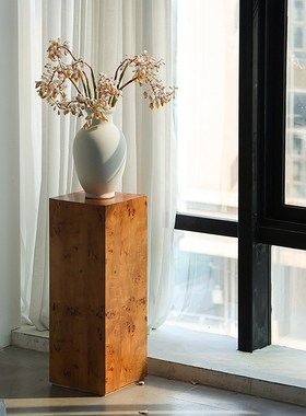 戊际法式中古树瘤皮木墩雕塑台家居客厅复古陶瓷花瓶底座装饰摆件