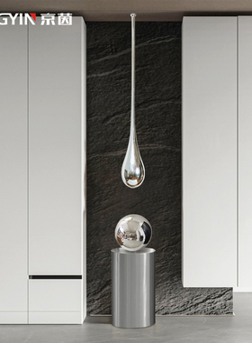 圆柱摆示展样板房电视柜旁落地圆形底座橱窗装饰品雕塑不锈钢台件