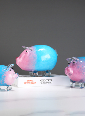 轻奢琉爱幸福小猪动物可璃桌面客约玻璃现摆件简厅样板间儿童房