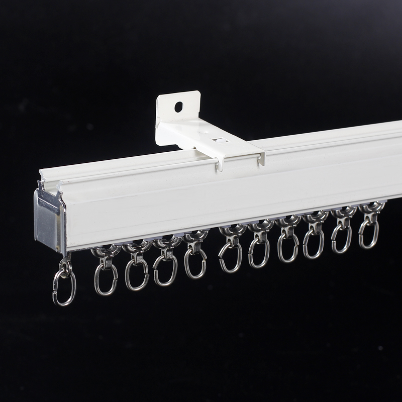 窗帘顶装侧装窗帘杆罗马杆单双直轨弯曲明暗滑轮阳台飘窗滑道 - 图2