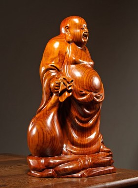 木雕弥勒摆件实木大肚布袋笑佛家居客厅装饰红木工艺礼品