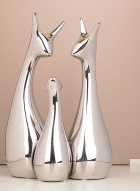 轻奢客厅摆件酒柜饰品红酒架摆件家居电视柜现代电镀银工艺品