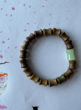 纯天然绿檀木手串单圈竹节小众设计感佛珠念珠手持文玩手串手饰女