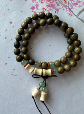 天然绿檀木手串双圈叠戴长款手持