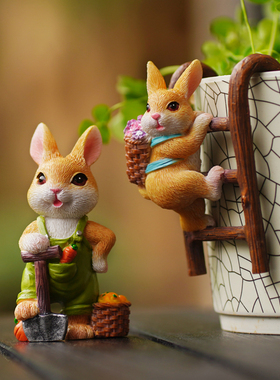 可爱兔子微景观花园阳台装饰花盆景多肉造景摆件办公书桌摆设礼物