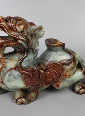 一对貔貅皮休天然岫玉摆件古兽青田石雕招生财进宝开业复古风客厅