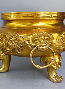 铜香炉纯铜家用龙戏珠祠堂特大号寺院供奉双龙鼎寺庙香炉佛具摆件