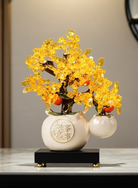 新中式龙年发财柿子树装饰品摆件玄关电视柜家居乔迁新居