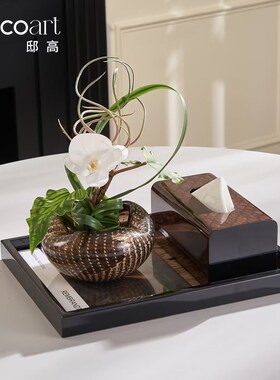 现轻摆售楼处洽谈灰茶几托盘花艺组合烟桌缸纸巾盒奢件组合套装