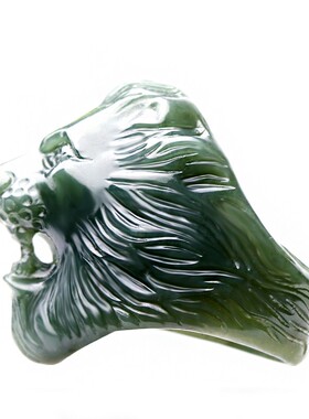 和田玉狮头戒指新疆青玉男士女士玉石指环玉器扳指带证书