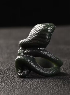 和田玉蛇戒指新疆细料青玉灵蛇玉石扳指男士女士玉器指环带证