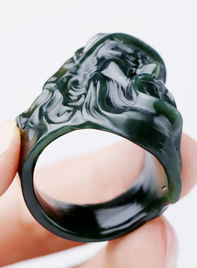 天然新疆和田玉关公扳指环天然青玉武财神二爷男款把玩件