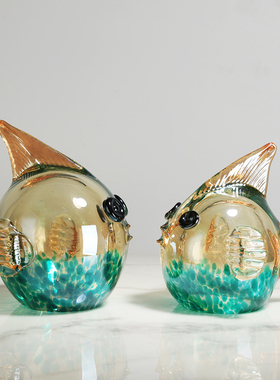 轻奢简约水晶琉璃鱼摆件客厅电视柜卧室玄关样板房玻璃装饰品摆设