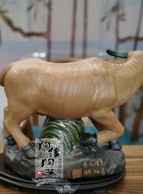 陶瓷工艺品 石湾公仔 生肖 牛 春风得意 电视柜玄关