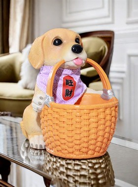 金毛狗摆件入户玄关高级网红客厅卧室前台收纳钥匙办公室招财