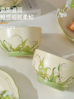 Yachengde 2025 high-end tableware internet celebrity underglaze color rice bowl dish plate housewarming gift ceramic soup bowl lily of the valley charm
