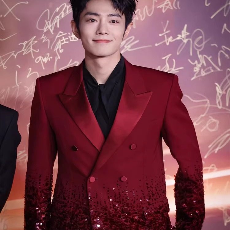 肖战明星同款酒红色重工亮片西装男士高级感轻奢舞台演出礼服套装,淘宝优惠券,粉丝福利购,淘宝优惠卷