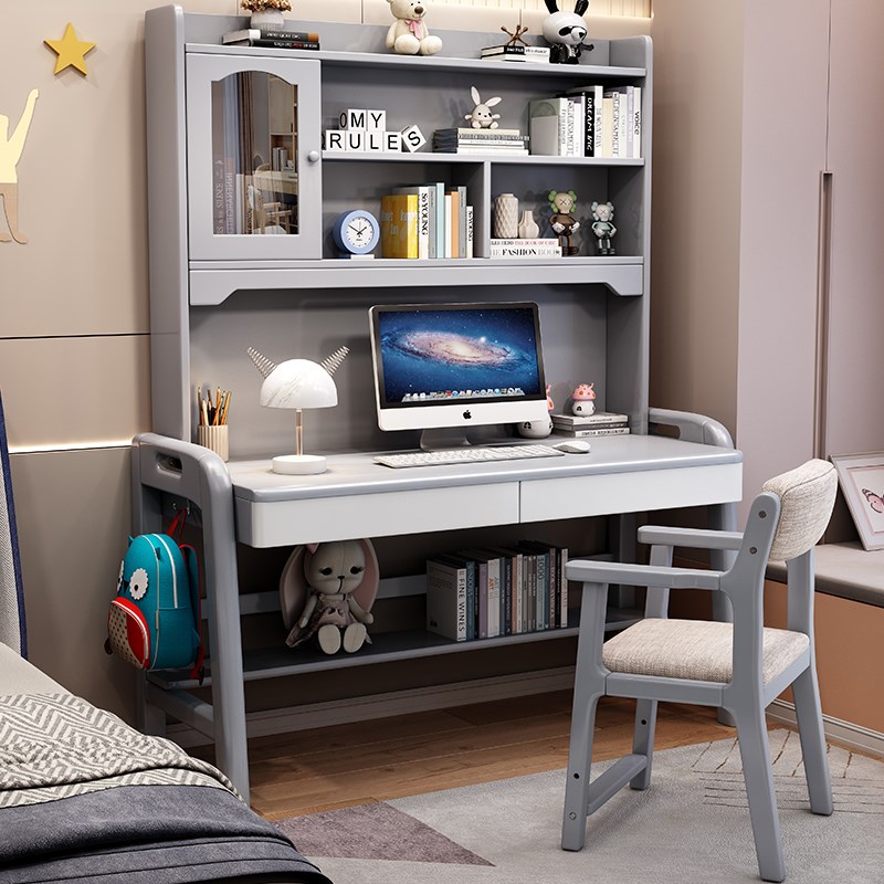 Solid wood desk bookshelf integrated simple children's study table and chair home office computer table student bedroom writing table