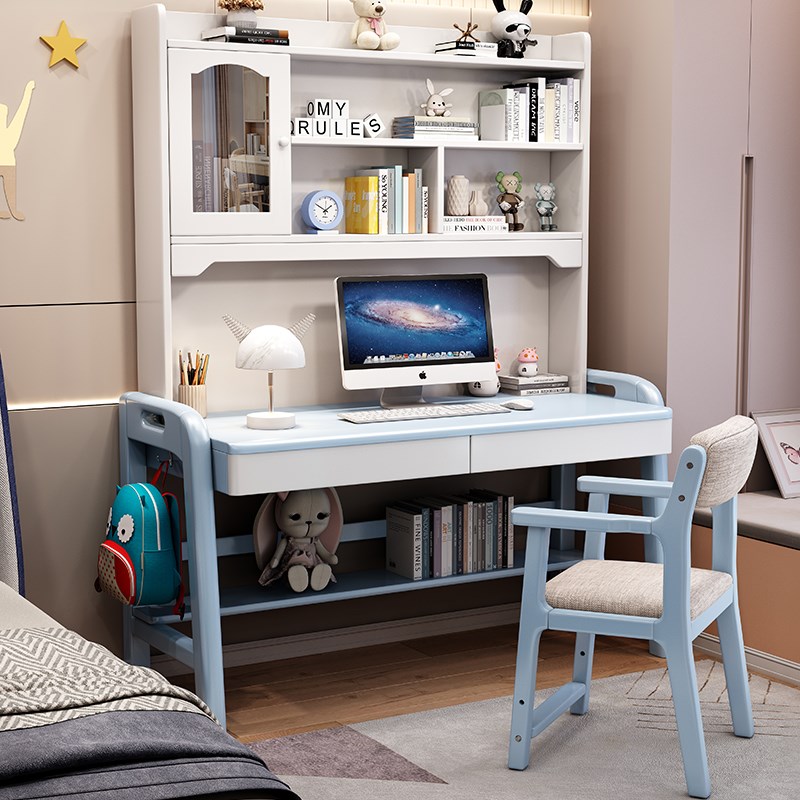 Solid wood desk bookshelf integrated simple children's study table and chair home office computer table student bedroom writing table