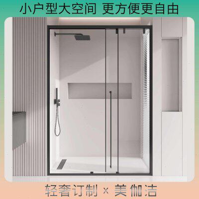 淋浴房一固二活联动门小户型干湿分离浴室玻璃屏风洗澡间推拉门 - 图2