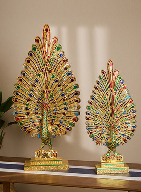 泰国孔雀开屏实木装饰摆件工艺品