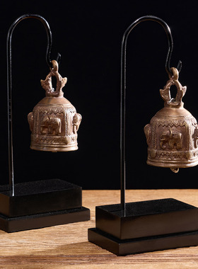 泰国复古黄铜大象雕刻铃铛摆件