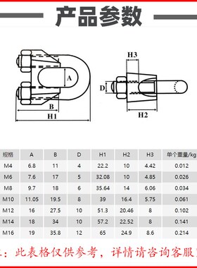 304不锈钢钢丝绳夹头 卡头 轧头 U型夹 钢丝夹 钢丝绳紧固件M5M6