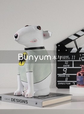 极简卡通牛头梗摆件o创意雕塑动物狗饰品样板间儿童房客厅软装