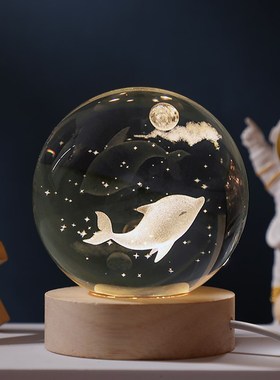 发光水晶球桌面小摆件创意声控玻璃球装饰品小夜灯生日毕业季礼物