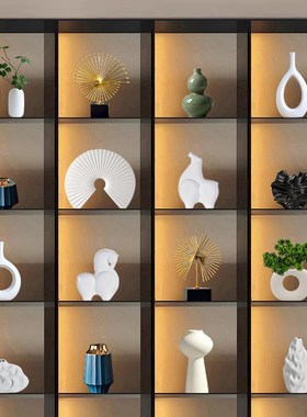 新中式摆件轻奢客厅酒柜电视柜茶室博古架办公室软装饰品摆设