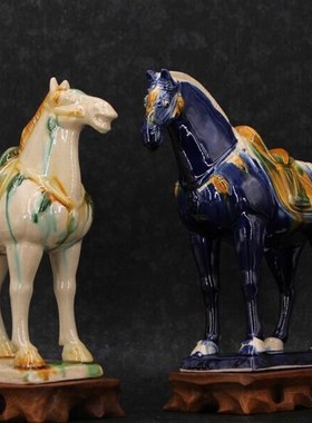 唐三彩马陶瓷马摆件六骏马家居客厅装饰工艺礼品办公居家文艺