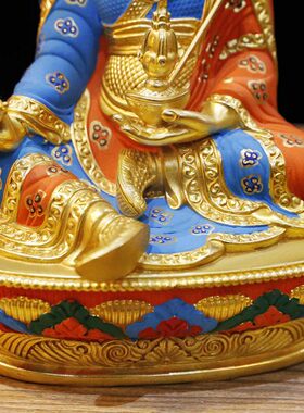 莲花生大士彩绘纯铜佛像藏传密宗居家供奉佛像擦会纯铜7寸佛高档