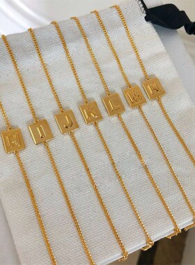 春款celi方块字母手链is黄铜水晶情侣闺蜜X个性方牌手工