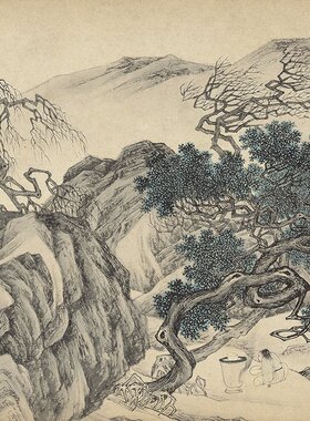 高清复刻明代唐寅唐伯虎款鹤图国画人物画禅意山水艺术微喷装饰画