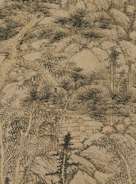 1:1元黄公望丹崖玉树图山水画国画艺术微喷古代名画复制品装饰画