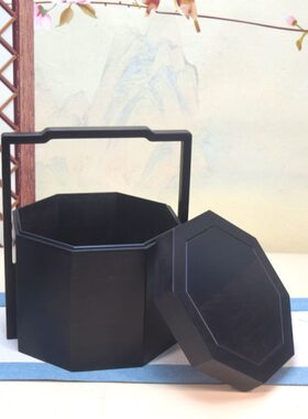 新古典中式八角提盒紫光檀全实木瓷器礼盒茶饼礼盒食盒红木茶道盒
