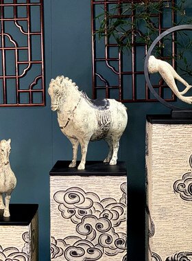 仿古风祥云展示柱新中式茶室客厅庭院仿古落地装饰摆件