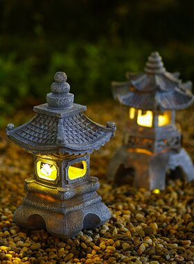 庭院花园布置日式禅意宫灯装饰小夜灯摆件中式石塔太阳能氛围灯饰