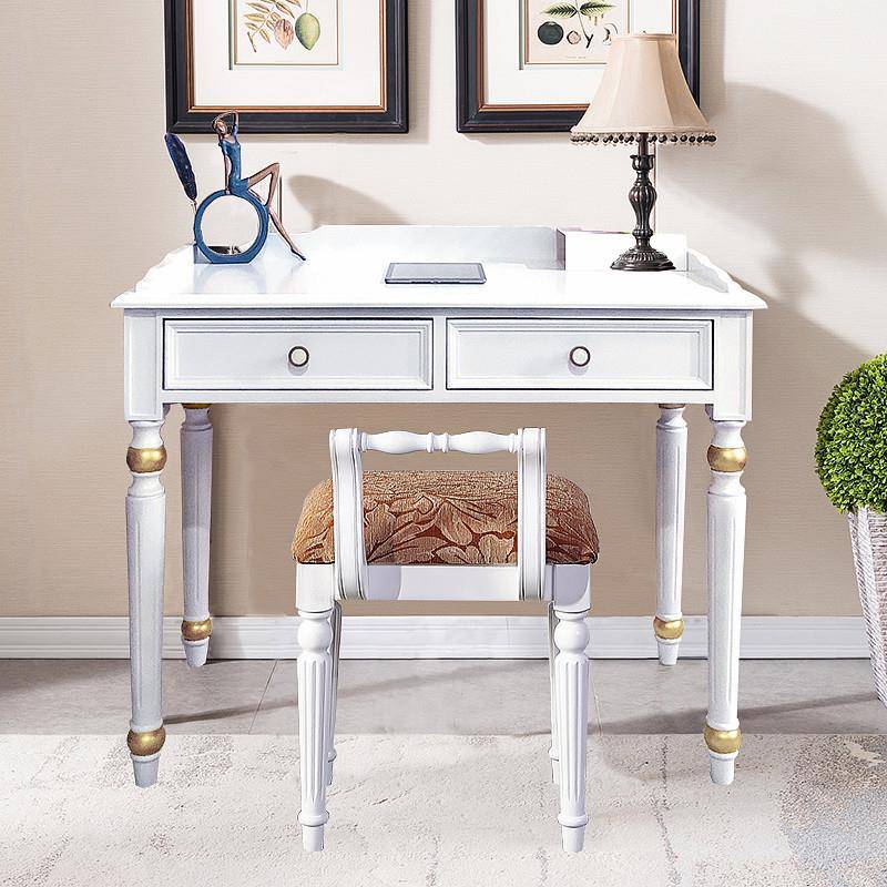 欧式轻奢现代实木电脑桌小型卧室学习桌法式化妆桌梳妆台美式书桌 - 图2