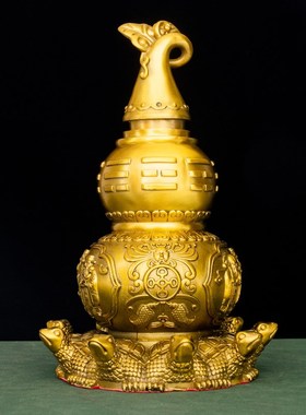 纯黄铜天医葫芦桌面摆件九龟八卦葫芦开口办公室客厅玄关酒柜装饰