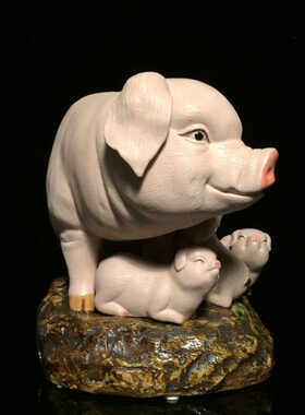 石湾公仔陶瓷猪摆件家居客厅玄关电视柜十二生肖装饰品新居送礼品