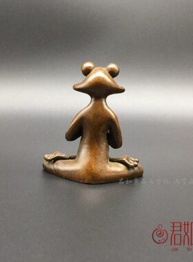 精工实心铜青蛙茶道茶宠小摆件打坐小青蛙顶呱呱把件坐禅青蛙铜蛙
