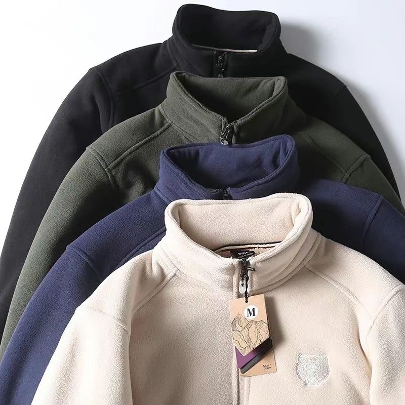 虎头刺绣!山系户l外!冬季摇粒绒立领情侣蓄热保暖百搭抓绒衣外套 - 图0