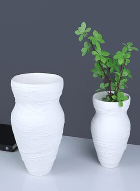 现代新中式极简陶瓷花器白色酒店客厅售楼处装饰品摆件客厅干花瓶