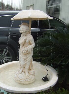 欧式花园客厅雕塑情侣流水大喷泉门面艺术摆设庭院鱼池喷水装饰