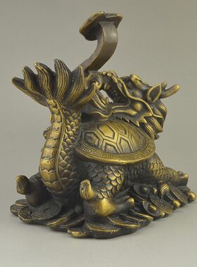家居摆件仿古纯铜龙头龟黄铜招财龙龟办公室桌面客厅玄关工艺品